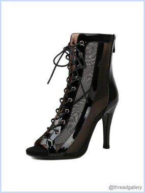 Ballroom Dance Heels Peep Toe Ankle Strap Zip Lace Up Stiletto